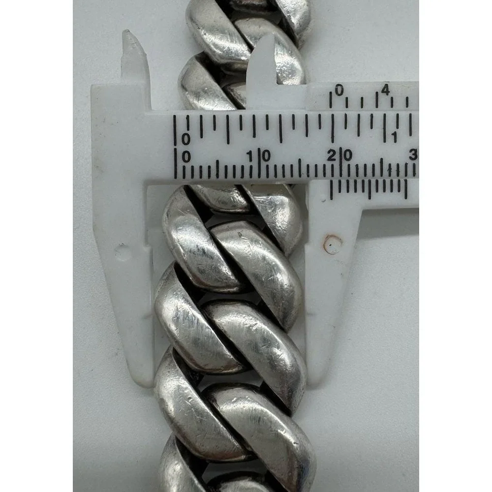 Vintage Heavy 183g Curb Link Chain Bracelet Silver Tone 22mm Wide 9.5in Clasp